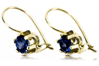 Vintage craft Earrings Sapphire 14K Yellow gold vec019y
